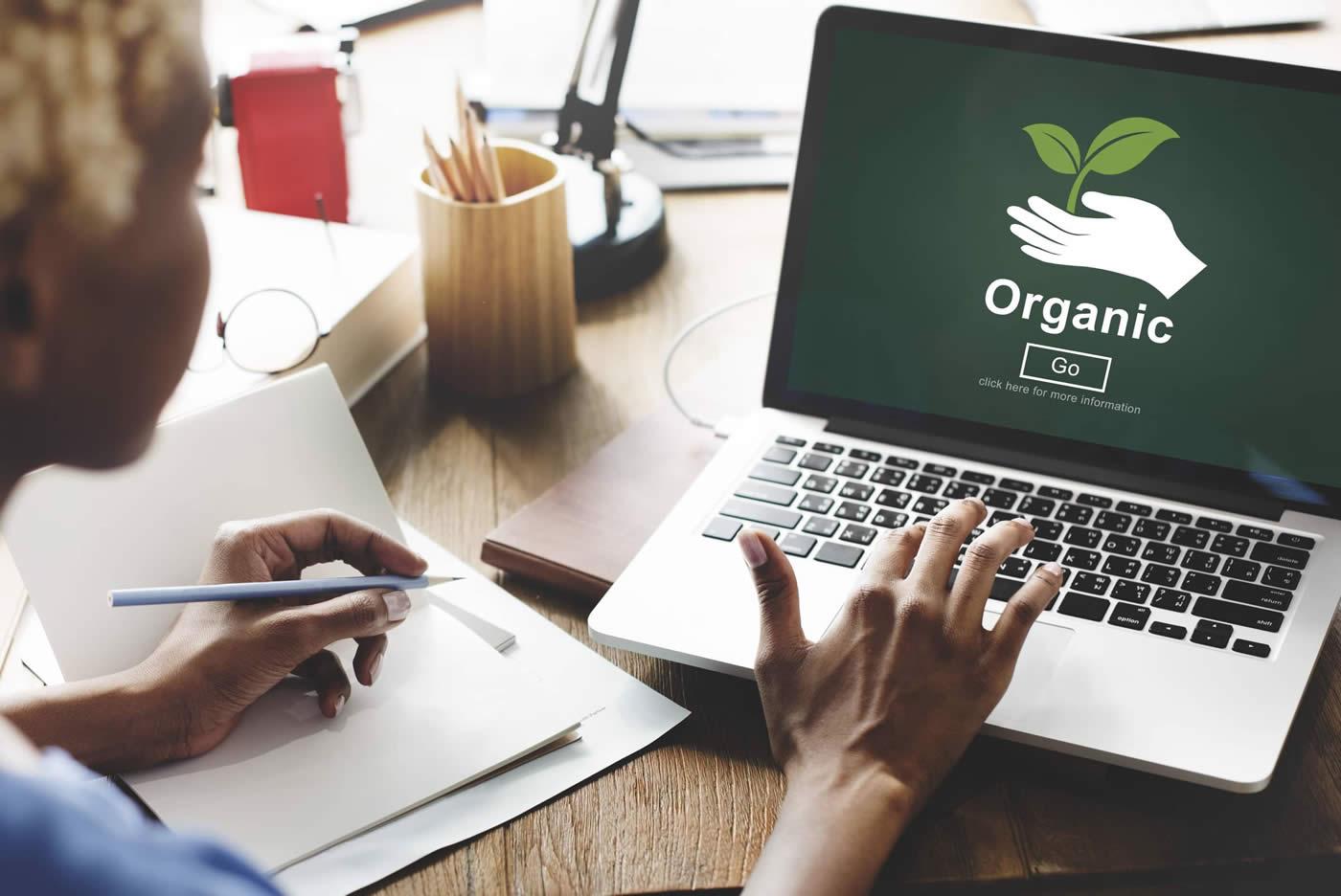 Laptop with words 'organic' on