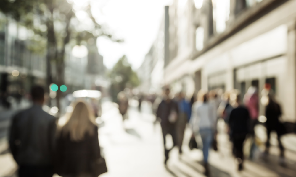 people in bokeh, street of London