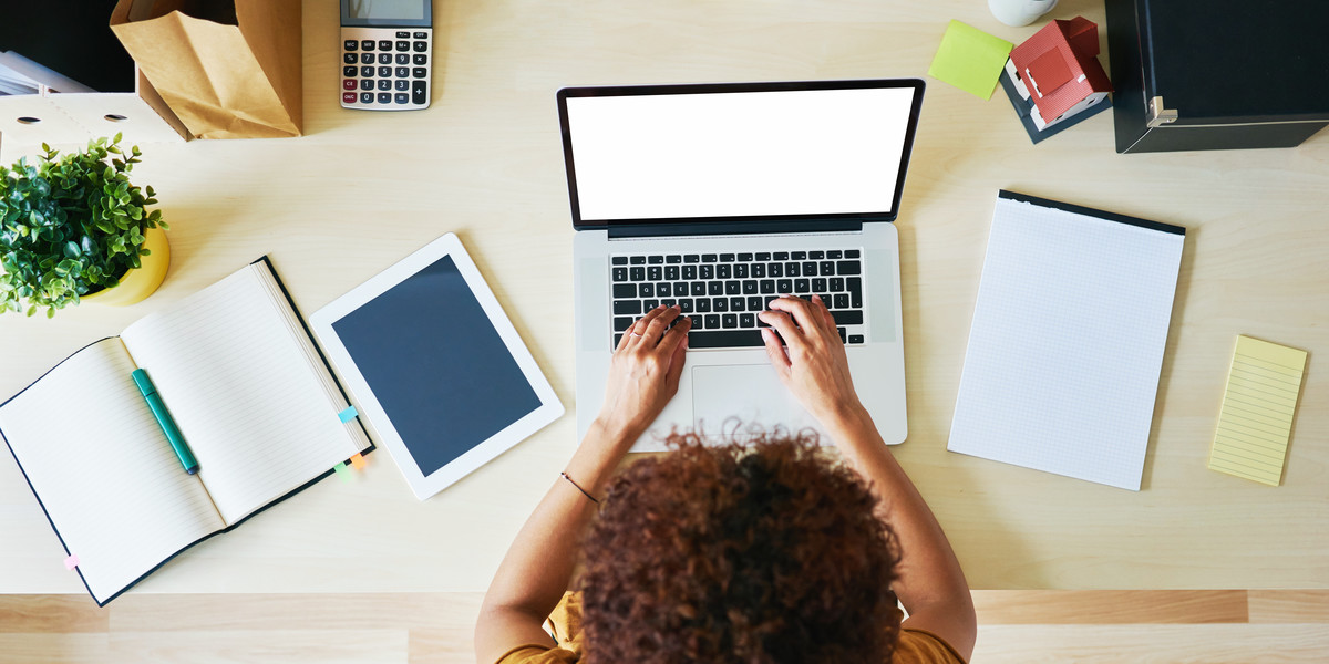 Young woman working from home